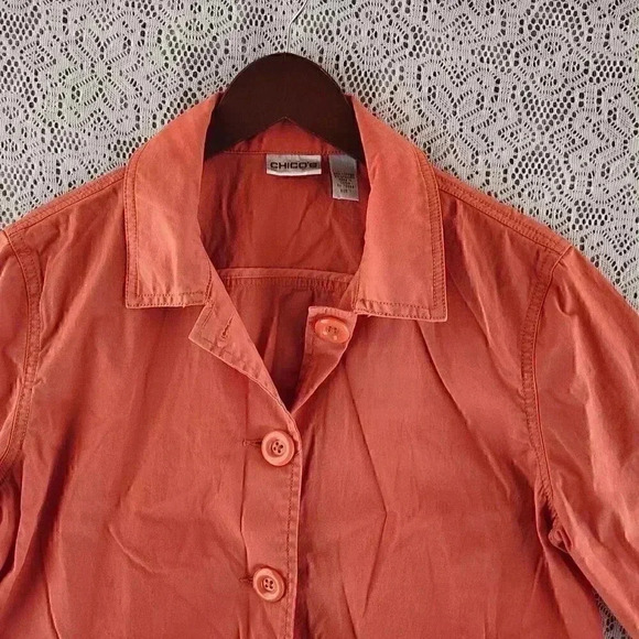 Chico's Cotton Blend Button 3/4 Sleeve Orange Blazer Women's M - Picture 3 of 7